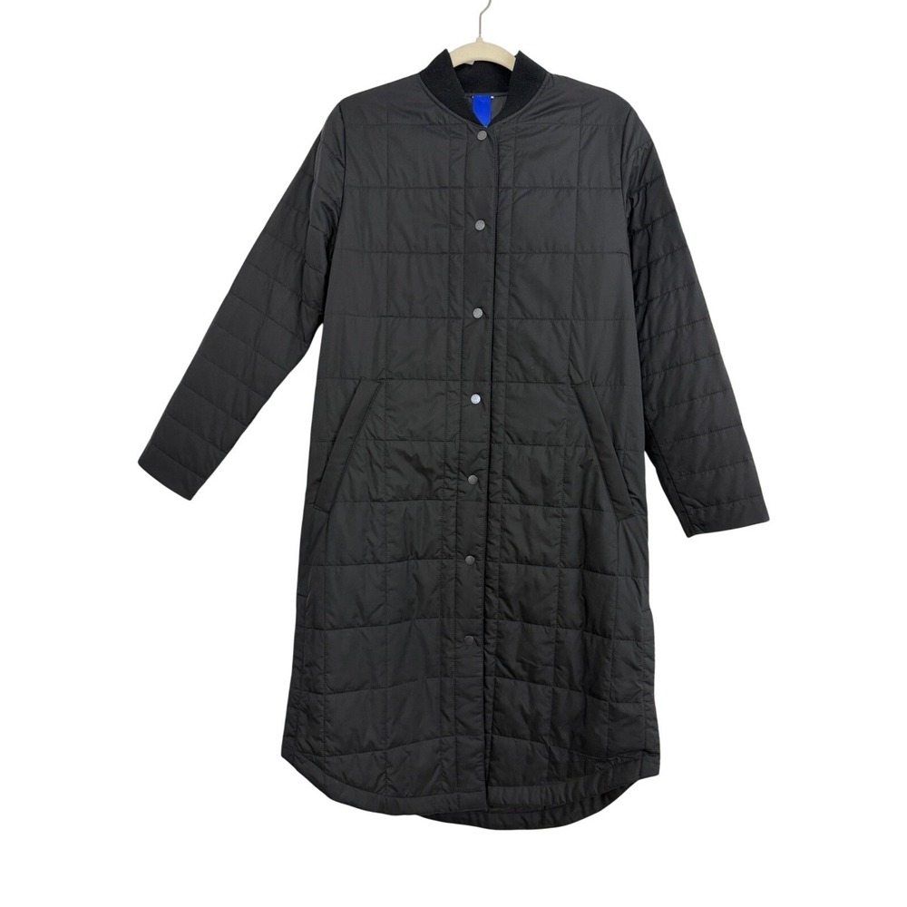 Kit and Ace Long Quilted Jacket Sz S Black Lightweight Snap Front Trench Coat